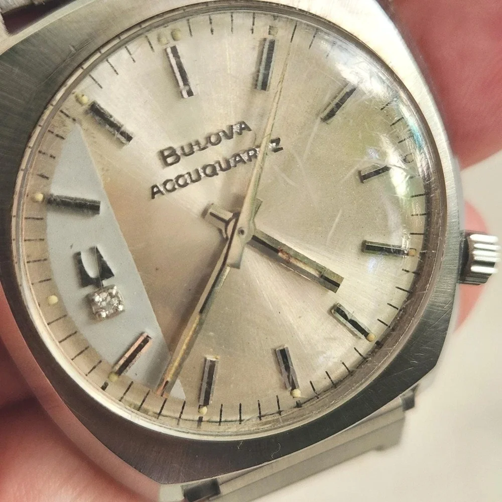 Vintage Bulova Accutron Accuquartz Stainless Steel‎ Diamond 218 Watch FOR PARTS